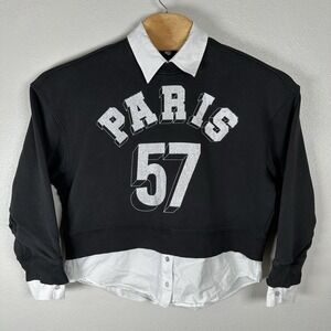 Cinq A Sept Heatset Paris 57 Justina Combo Sweatshirt Black Womens Medium